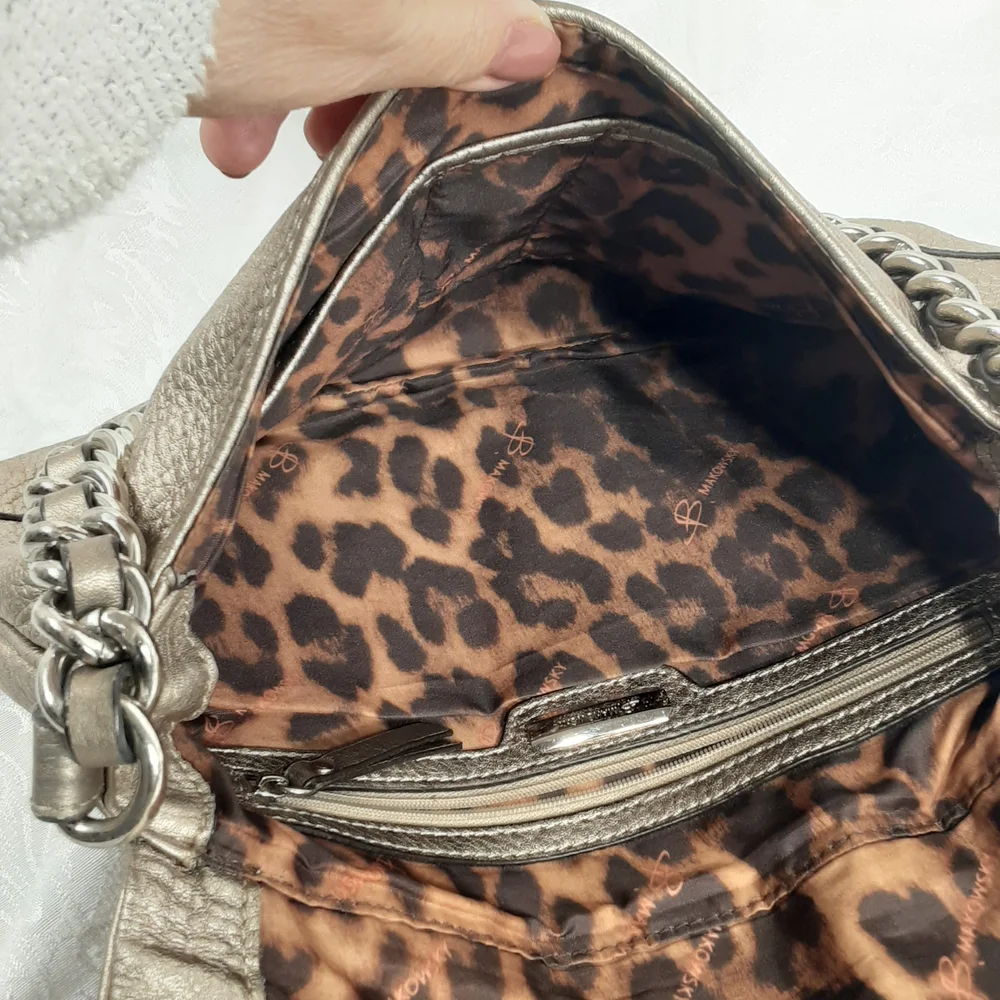 B. Makowsky Gold Metallic Leather Hobo Shoulder Bag.
